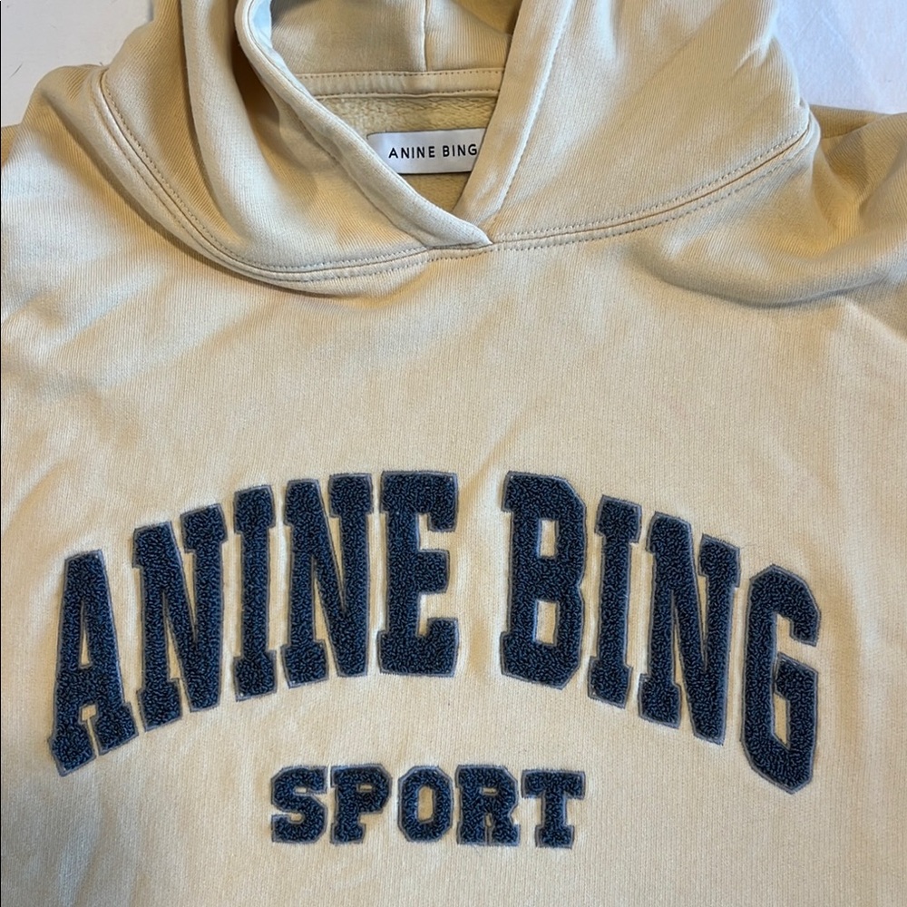 Anine Bing Cream Hoodie with Navy Appliqué